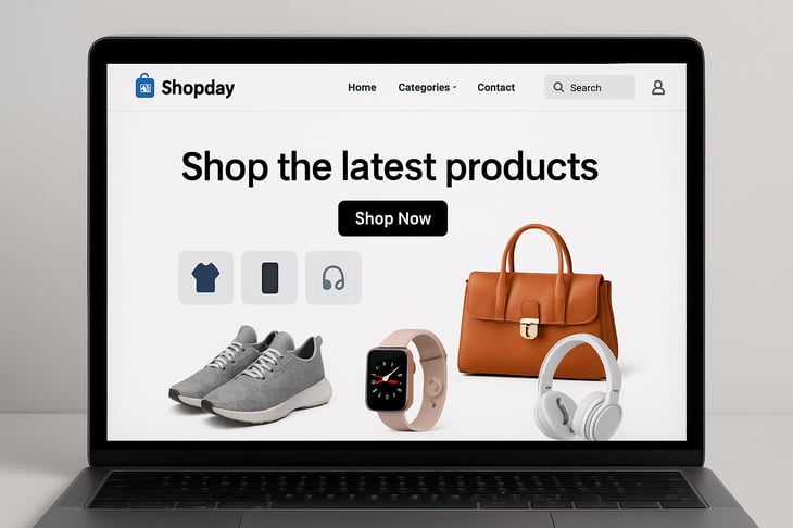 Generate an image of an ecommerce platform no need of illustration give a actual image give a random name for the platform-1